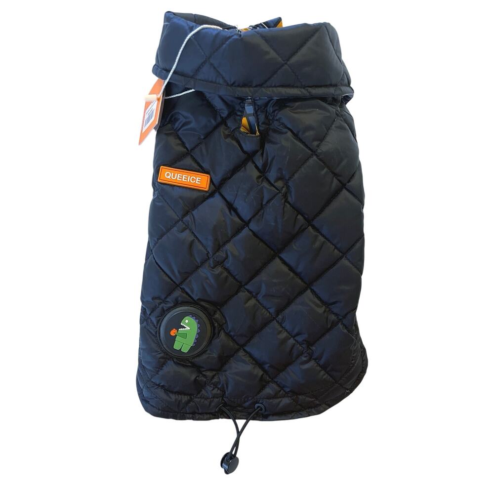 NWT Queeice Dog Puffer Vest Size Small Black Yellow Checked 2 Sided Zipper